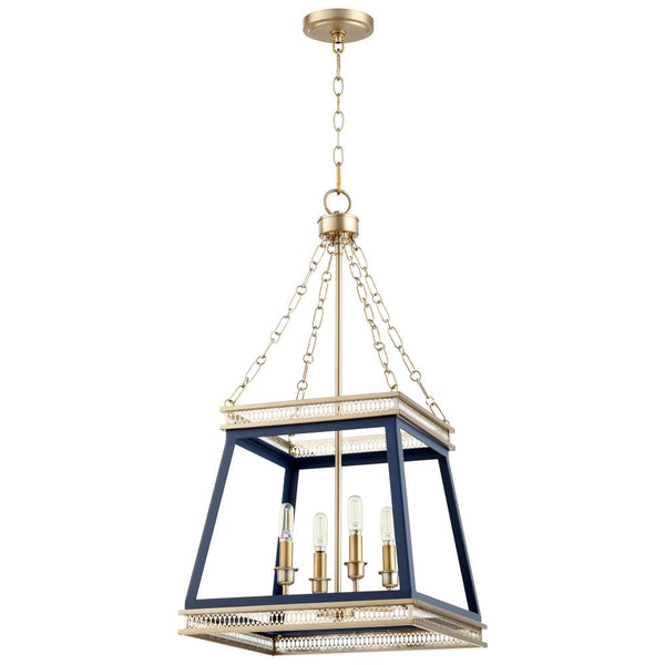 4 Light 15.5" Blue and Brass Pendant