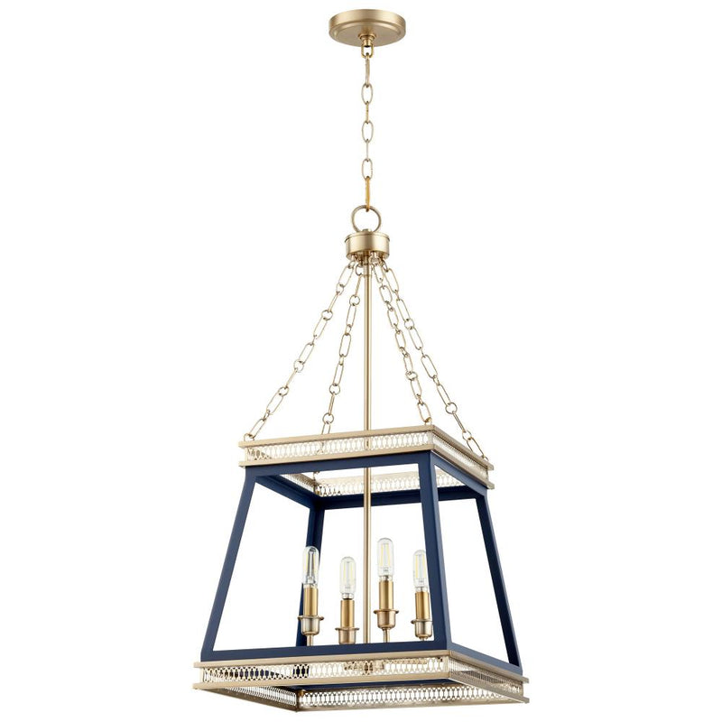 4 Light 15.5" Blue and Brass Pendant