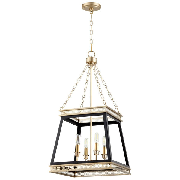 4 Light 15.5" Brass and Gray Pendant